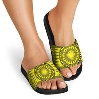 All Yellow Tonga Malo e lelei Slide Sandals Vintage Ngatu Tribal Pattern - Polynesian Pride