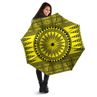 All Yellow Tonga Malo e lelei Umbrella Vintage Ngatu Tribal Pattern - Polynesian Pride