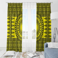 All Yellow Tonga Malo e lelei Window Curtain Vintage Ngatu Tribal Pattern - Polynesian Pride