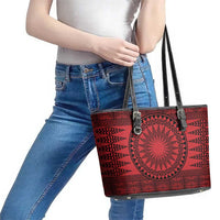 All Red Tonga Malo e lelei Leather Tote Bag Vintage Ngatu Tribal Pattern - Polynesian Pride