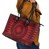 All Red Tonga Malo e lelei Leather Tote Bag Vintage Ngatu Tribal Pattern - Polynesian Pride