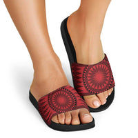 All Red Tonga Malo e lelei Slide Sandals Vintage Ngatu Tribal Pattern - Polynesian Pride