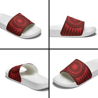 All Red Tonga Malo e lelei Slide Sandals Vintage Ngatu Tribal Pattern - Polynesian Pride