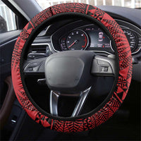 All Red Tonga Malo e lelei Steering Wheel Cover Vintage Ngatu Tribal Pattern - Polynesian Pride