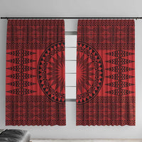 All Red Tonga Malo e lelei Window Curtain Vintage Ngatu Tribal Pattern - Polynesian Pride