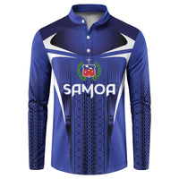 2026 Rugby Nations Series Custom Manu Samoa Button Sweatshirt LT9 Blue - Polynesian Pride