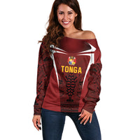 2026 Rugby Nations Series Custom Tonga Ikale Tahi Off Shoulder Sweater LT9 Women Red - Polynesian Pride