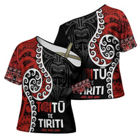 Honour The Treaty New Zealand Cross Shoulder Shirt Toitu Te Tiriti Ake Ake Ake - Polynesian Pride