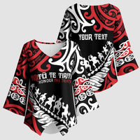 Honour The Treaty New Zealand Personalised Kimono Sleeve Blouse Toitu Te Tiriti Half Fern Haka Dance - Polynesian Pride