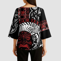 Honour The Treaty New Zealand Personalised Kimono Sleeve Blouse Toitu Te Tiriti Indigenous Maori Face - Polynesian Pride