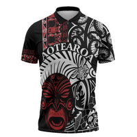 Honour The Treaty New Zealand Personalised Zipper Polo Shirt Toitu Te Tiriti Indigenous Maori Face - Polynesian Pride