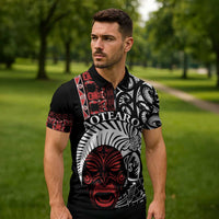 Honour The Treaty New Zealand Personalised Zipper Polo Shirt Toitu Te Tiriti Indigenous Maori Face - Polynesian Pride