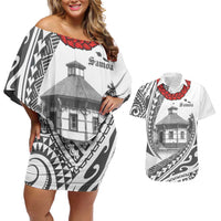 Samoa Mau Movement House Personalised Couples Matching Off Shoulder Short Dress and Hawaiian Shirt Fa'a Samoa The Samoan Way