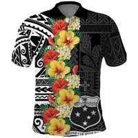 Samoa Tribal Hibiscus Flowers Polo Shirt LT9 Black - Polynesian Pride