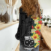 Samoa Tribal Hibiscus Flowers Women Casual Shirt