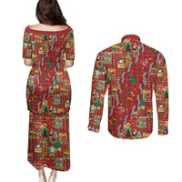 Mele Kalikimaka Pakalana Pikake Lei Couples Matching Puletasi and Long Sleeve Button Shirt Hawaiian Rodeo Paniolo Omaomao Palaka - Polynesian Pride