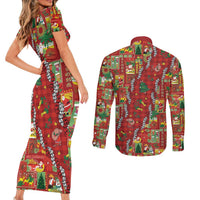 Mele Kalikimaka Pakalana Pikake Lei Couples Matching Short Sleeve Bodycon Dress and Long Sleeve Button Shirt Hawaiian Rodeo Paniolo Omaomao Palaka - Polynesian Pride
