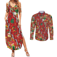 Mele Kalikimaka Pakalana Pikake Lei Couples Matching Summer Maxi Dress and Long Sleeve Button Shirt Hawaiian Rodeo Paniolo Omaomao Palaka LT9 Green - Polynesian Pride
