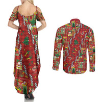 Mele Kalikimaka Pakalana Pikake Lei Couples Matching Summer Maxi Dress and Long Sleeve Button Shirt Hawaiian Rodeo Paniolo Omaomao Palaka LT9 - Polynesian Pride