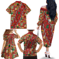 Mele Kalikimaka Pakalana Pikake Lei Family Matching Off The Shoulder Long Sleeve Dress and Hawaiian Shirt Hawaiian Rodeo Paniolo Omaomao Palaka - Polynesian Pride