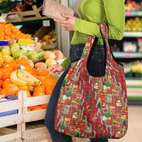 Mele Kalikimaka Pakalana Pikake Lei Grocery Bag Hawaiian Rodeo Paniolo Omaomao Palaka - Polynesian Pride