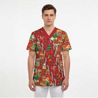 Mele Kalikimaka Pakalana Pikake Lei Scrub Top Hawaiian Rodeo Paniolo Omaomao Palaka - Polynesian Pride