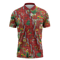Mele Kalikimaka Pakalana Pikake Lei Zipper Polo Shirt Hawaiian Rodeo Paniolo Omaomao Palaka - Polynesian Pride