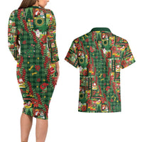 Mele Kalikimaka Pakalana Pikake Lei Couples Matching Long Sleeve Bodycon Dress and Hawaiian Shirt Hawaiian Rodeo Paniolo Ulaula Palaka - Polynesian Pride