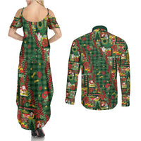 Mele Kalikimaka Pakalana Pikake Lei Couples Matching Summer Maxi Dress and Long Sleeve Button Shirt Hawaiian Rodeo Paniolo Ulaula Palaka - Polynesian Pride