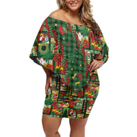 Mele Kalikimaka Pakalana Pikake Lei Off Shoulder Short Dress Hawaiian Rodeo Paniolo Ulaula Palaka - Polynesian Pride