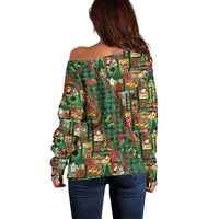 Mele Kalikimaka Pakalana Pikake Lei Off Shoulder Sweater Hawaiian Rodeo Paniolo Ulaula Palaka - Polynesian Pride