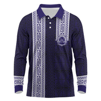 Tonga Queen Salote College 100 years Long Sleeve Polo Shirt QSC 1926-2026 Tongan Pattern LT9 Blue - Polynesian Pride