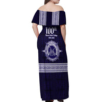 Tonga Queen Salote College 100 years Off Shoulder Maxi Dress QSC 1926-2026 Tongan Pattern LT9 - Polynesian Pride