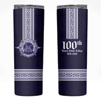 Tonga Queen Salote College 100 years Skinny Tumbler QSC 1926-2026 Tongan Pattern LT9 Blue - Polynesian Pride