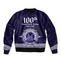 Tonga Queen Salote College 100 years Sleeve Zip Bomber Jacket QSC 1926-2026 Tongan Pattern LT9 - Polynesian Pride