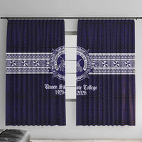 Tonga Queen Salote College 100 years Window Curtain QSC 1926-2026 Tongan Pattern LT9 With Hooks Blue - Polynesian Pride