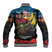 Kangaroo-Kiwi Soldier ANZAC Personalised Baseball Jacket Golden Wattle and Pohutukawa Flowers LT9 - Polynesian Pride