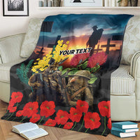 Kangaroo-Kiwi Soldier ANZAC Personalised Blanket Golden Wattle and Pohutukawa Flowers LT9 - Polynesian Pride