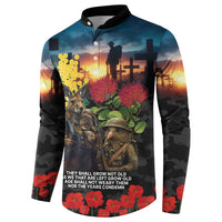 Kangaroo-Kiwi Soldier ANZAC Personalised Button Sweatshirt Golden Wattle and Pohutukawa Flowers LT9 - Polynesian Pride
