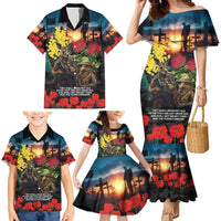 Kangaroo-Kiwi Soldier ANZAC Personalised Family Matching Mermaid Dress and Hawaiian Shirt Golden Wattle and Pohutukawa Flowers