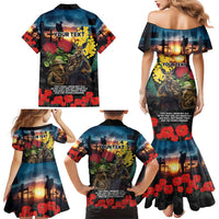 Kangaroo-Kiwi Soldier ANZAC Personalised Family Matching Mermaid Dress and Hawaiian Shirt Golden Wattle and Pohutukawa Flowers