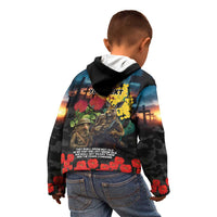 Kangaroo-Kiwi Soldier ANZAC Personalised Kid Hoodie Golden Wattle and Pohutukawa Flowers