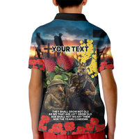 Kangaroo-Kiwi Soldier ANZAC Personalised Kid Polo Shirt Golden Wattle and Pohutukawa Flowers