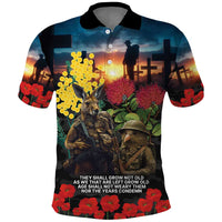 Kangaroo-Kiwi Soldier ANZAC Personalised Polo Shirt Golden Wattle and Pohutukawa Flowers