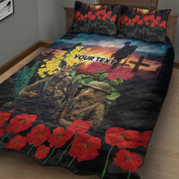 Kangaroo-Kiwi Soldier ANZAC Personalised Quilt Bed Set Golden Wattle and Pohutukawa Flowers LT9 - Polynesian Pride