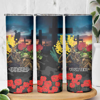 Kangaroo-Kiwi Soldier ANZAC Personalised Skinny Tumbler Golden Wattle and Pohutukawa Flowers