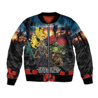 Kangaroo-Kiwi Soldier ANZAC Personalised Sleeve Zip Bomber Jacket Golden Wattle and Pohutukawa Flowers