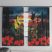 Kangaroo-Kiwi Soldier ANZAC Personalised Window Curtain Golden Wattle and Pohutukawa Flowers LT9 With Hooks Black - Polynesian Pride