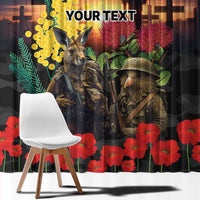 Kangaroo-Kiwi Soldier ANZAC Personalised Window Curtain Golden Wattle and Pohutukawa Flowers LT9 - Polynesian Pride