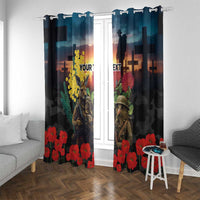 Kangaroo-Kiwi Soldier ANZAC Personalised Window Curtain Golden Wattle and Pohutukawa Flowers LT9 With Grommets Black - Polynesian Pride